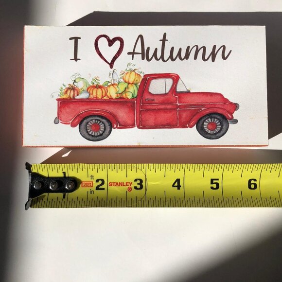 Wooden, Free-standing, Decor "I ❤️ Autumn" W/ truck & pumpkins, appx 3"Hx6"Lx1"D - Picture 4 of 5